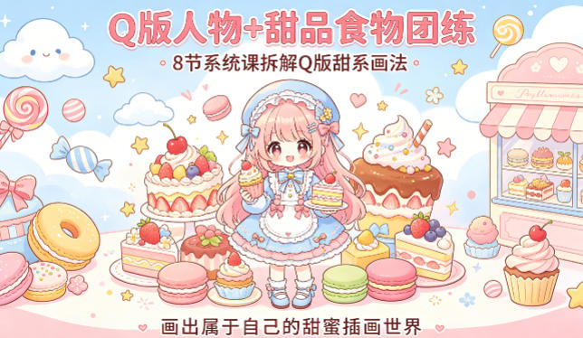 Q版人物+甜品食物团练，8节系统课拆解Q版甜系画法，画出属于自己的甜蜜插画世界-百川聊项目