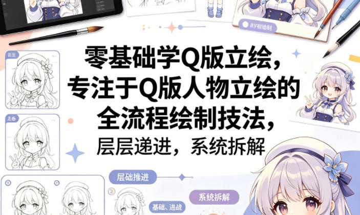 零基础学Q版立绘，专注于Q版人物立绘的全流程绘制技法，层层递进，系统拆解-百川聊项目
