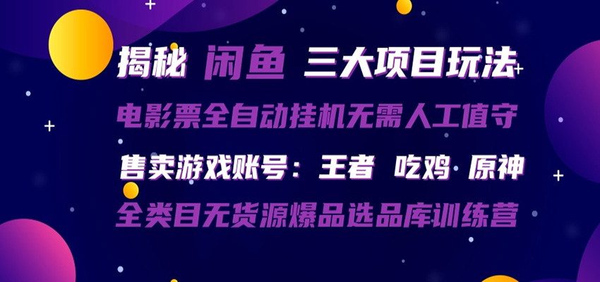 闲鱼三种玩法 全自动电影票 售卖游戏账号 爆品选品库训练营-百川聊项目