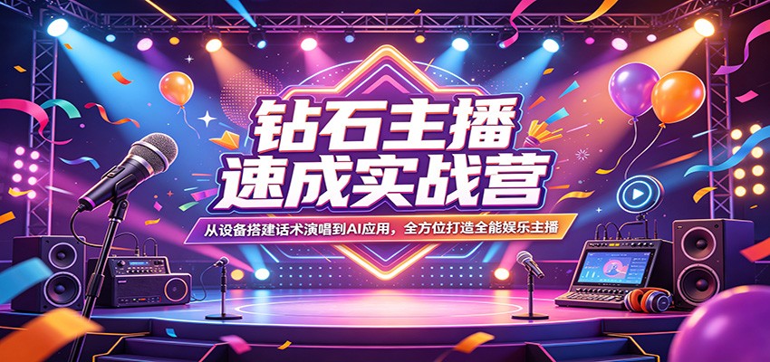 钻石主播速成实战营：从设备搭建话术演唱到AI应用，全方位打造全能娱乐主播-百川聊项目