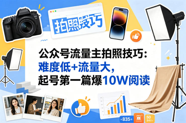 公众号流量主之拍照技巧赛道，难度低+流量大，起号第一篇就爆了10w阅读-百川聊项目