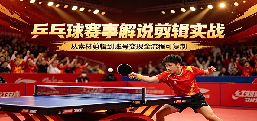 乒乓球赛事解说剪辑实战，从素材剪辑到账号变现全流程可复制-百川聊项目