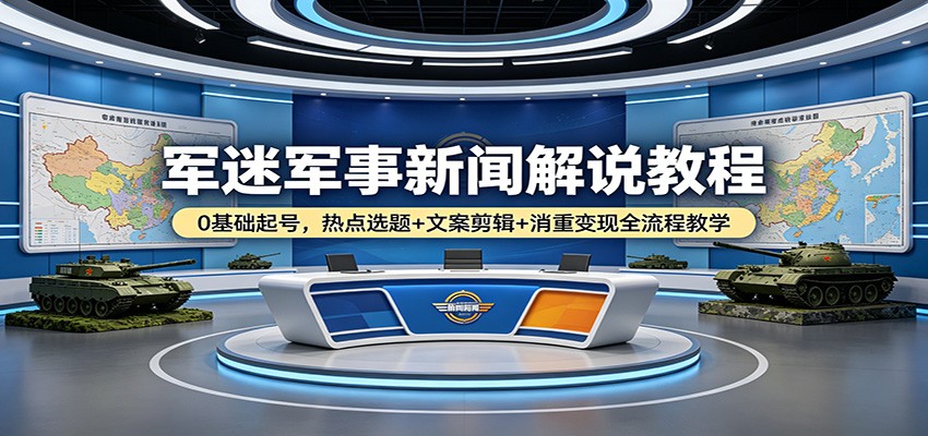 军迷军事新闻解说教程：0基础起号，热点选题+文案剪辑+消重变现全流程教学-百川聊项目