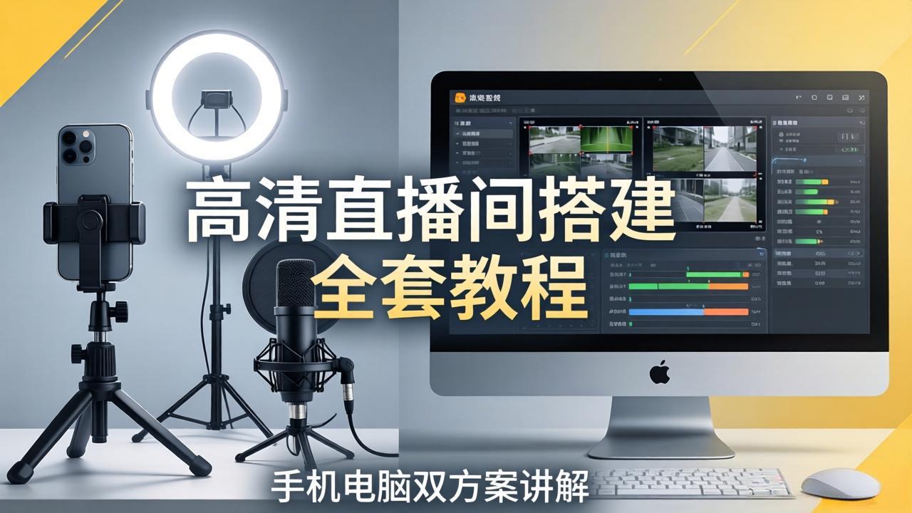 高清直播间搭建全套教程，手机电脑双方案讲解，设备选型调试多机位实操教学-百川聊项目