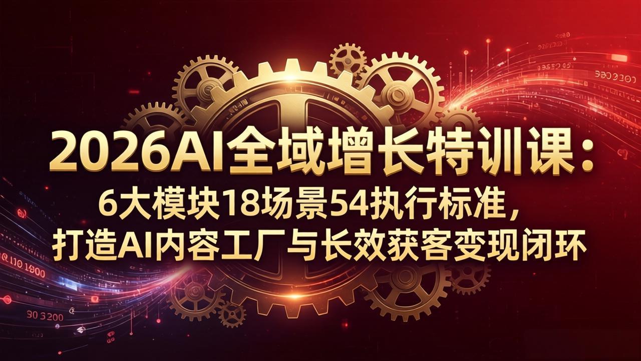 2026AI全域增长特训课：6大模块18场景54执行标准，打造AI内容工厂与长效获客变现闭环-百川聊项目