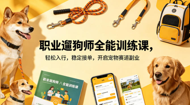 职业遛狗师全能训练课，轻松入行，稳定接单，开启宠物赛道副业-百川聊项目