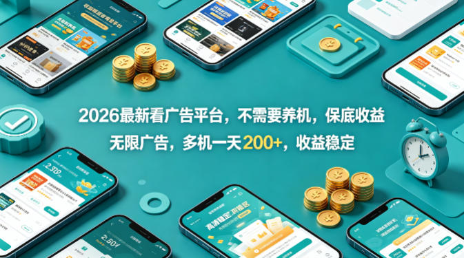 2026最新看广告平台，不需要养机，保底收益，无限广告，多机一天200+，收益稳定【揭秘】-百川聊项目