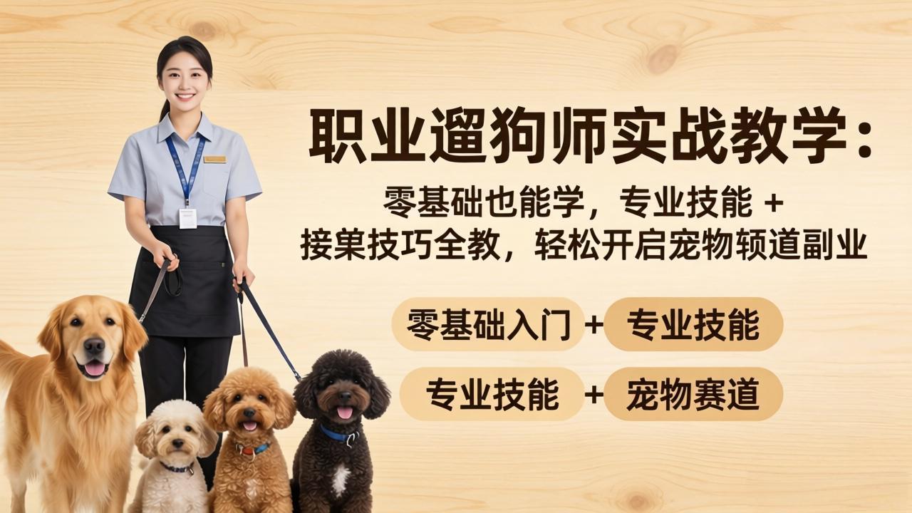 职业遛狗师实战教学：零基础也能学，专业技能 + 接单技巧全教，轻松开启宠物赛道副业-百川聊项目