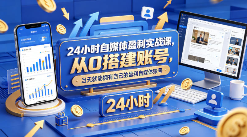 24小时自媒体盈利实战课，从0搭建账号，当天就能拥有自己的盈利自媒体账号-百川聊项目