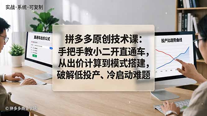 拼多多原创技术课：手把手教小二开直通车，从出价计算到模式搭建，破解低投产、冷启动难题-百川聊项目