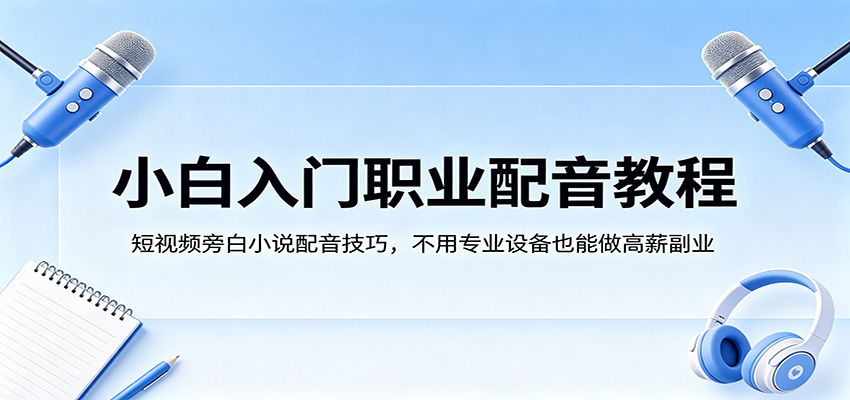 小白入门职业配音教程，短视频旁白小说配音技巧，不用专业设备也能做高薪副业-百川聊项目