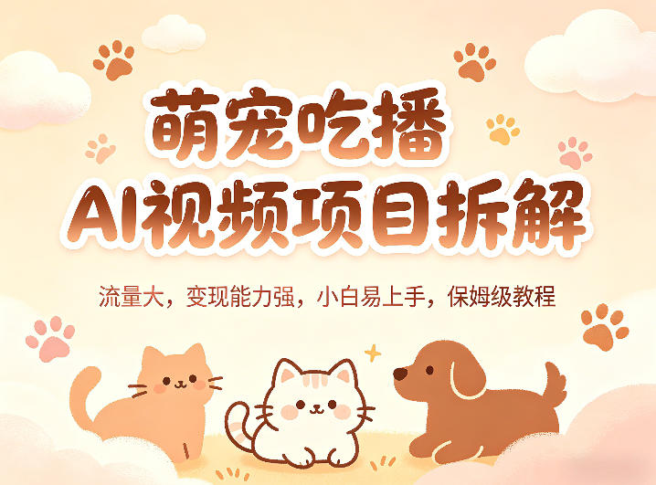 萌宠吃播AI视频项目拆解，流量大，变现能力强，小白易上手，保姆级教程-百川聊项目
