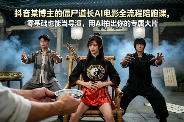抖音某博主的僵尸道长AI电影全流程陪跑课，零基础也能当导演，用AI拍出你的专属大片-百川聊项目