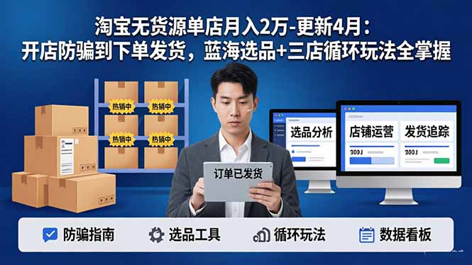 淘宝无货源5.0单店月入2万-更新4月：开店防骗到下单发货，蓝海选品+三店循环玩法全掌握-百川聊项目