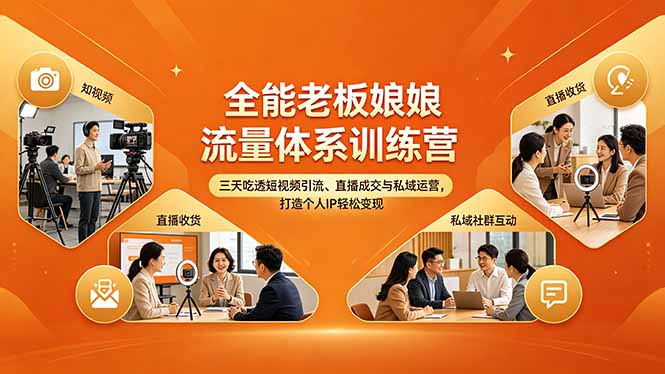 全能老板娘流量体系训练营，三天吃透短视频引流、直播成交与私域运营，打造个人IP轻松变现-百川聊项目