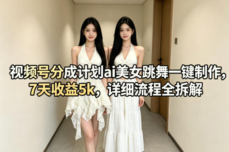 视频号分成计划ai美女跳舞一键制作，7天收益5k，详细流程全拆解-百川聊项目