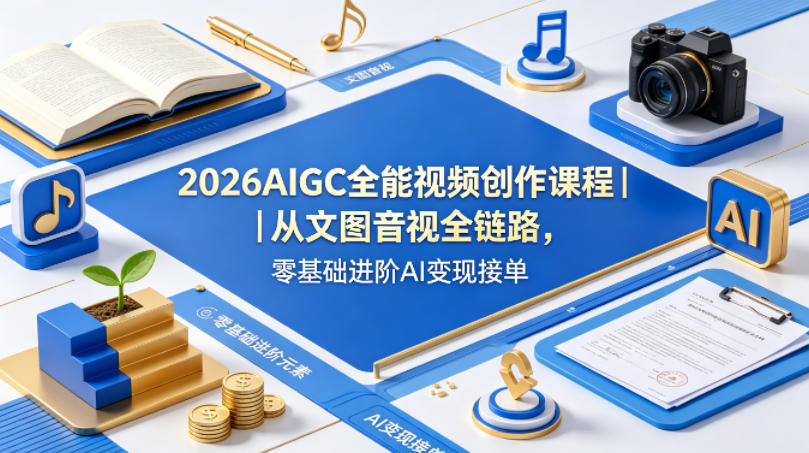 2026AIGC全能视频创作课程｜从文图音视全链路，零基础进阶AI变现接单-百川聊项目