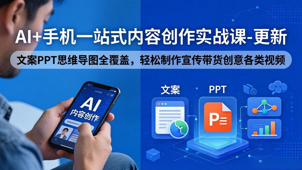 AI+手机一站式内容创作实战课-更新，文案PPT思维导图全覆盖，轻松制作宣传带货创意各类视频-百川聊项目