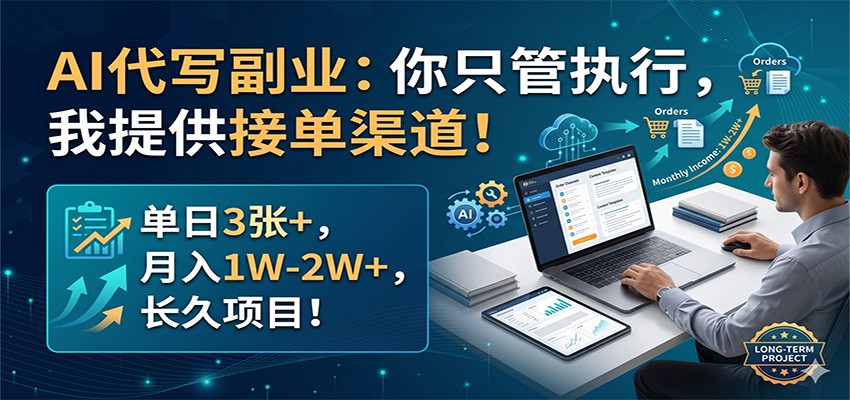 AI代写副业：你只管执行，我提供接单渠道！单日3张+，月入1W-2W+，长久项目-百川聊项目