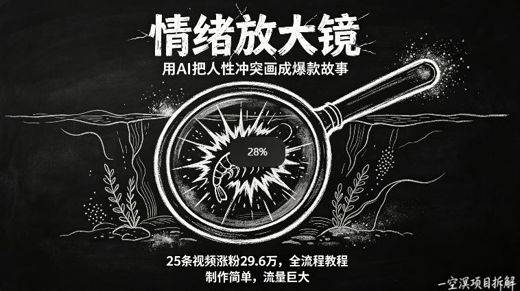 AI制作“情绪放大镜“视频，25条视频涨粉29.6W粉，流量巨大，制作简单，全流程教程-百川聊项目