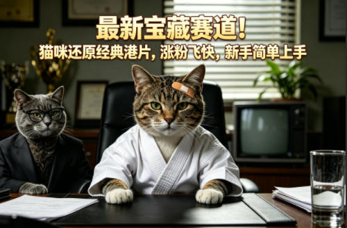 最新宝藏赛道！猫咪还原经典港片，涨粉飞快，新手简单上手-百川聊项目