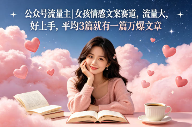 公众号流量主女孩情感文案赛道，流量大，好上手，平均3篇就有一篇万爆文章-百川聊项目