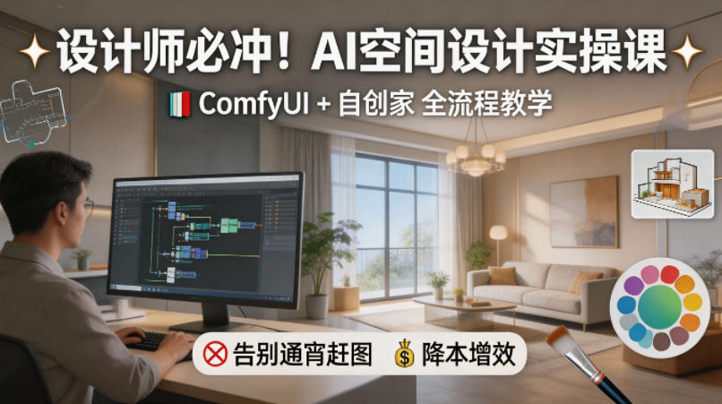 设计师必冲！AI空间设计实操课，ComfyUI+自创家全教学，告别通宵赶图，降本增效-百川聊项目