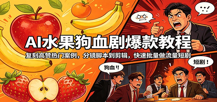 AI水果狗血剧爆款教程：复刻高赞热门案例，分镜脚本到剪辑，快速批量做流量短剧-百川聊项目