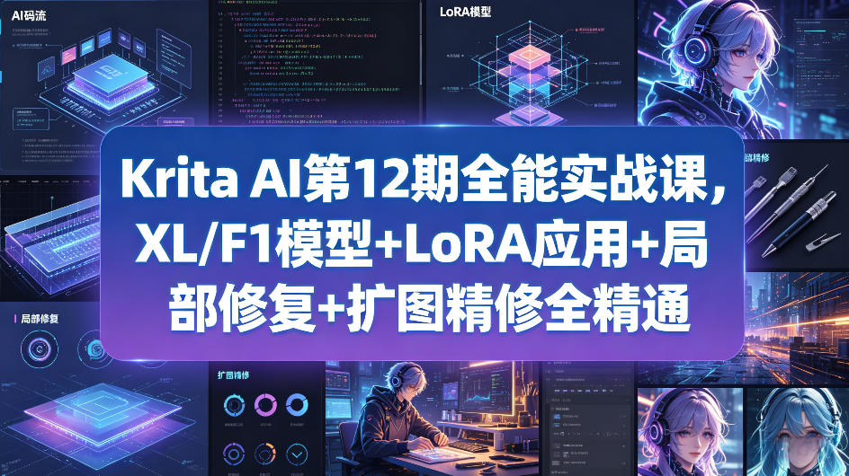 Krita AI第12期全能实战课，XL/F1模型+LoRA应用+局部修复+扩图精修全精通-百川聊项目