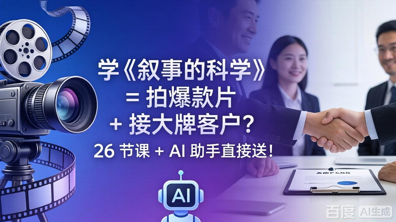 学《叙事的科学》= 拍爆款片 + 接大牌客户？26 节课 + AI 助手直接送！-百川聊项目