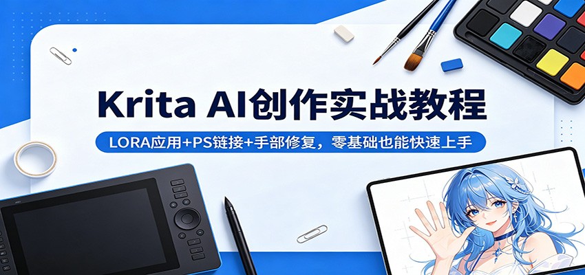 Krita AI创作实战教程：LORA应用+PS链接+手部修复，零基础也能快速上手-百川聊项目