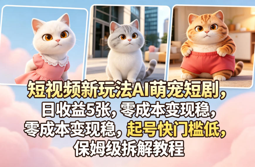 短视频新玩法AI萌宠短剧，日收益5张，零成本变现稳，起号快门槛低，保姆级拆解教程-百川聊项目