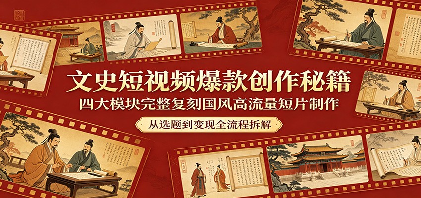 文史短视频爆款创作秘籍：四大模块完整复刻国风高流量短片制作-百川聊项目