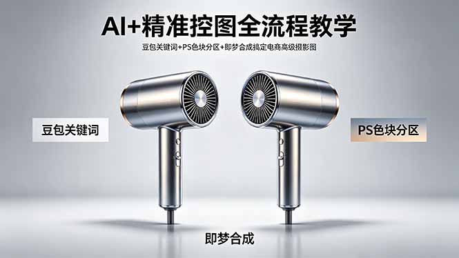 AI+精准控图全流程教学 豆包关键词+PS色块分区+即梦合成搞定电商高级摄影图-百川聊项目