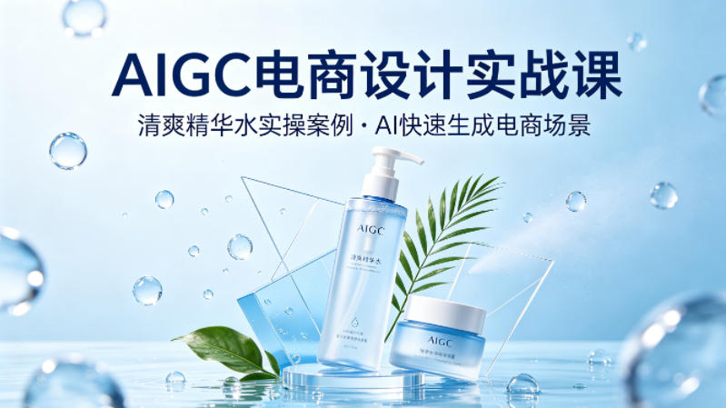 AIGC电商设计实战课，以清爽精华水为实操案例，教你用AI快速生成电商场景-百川聊项目