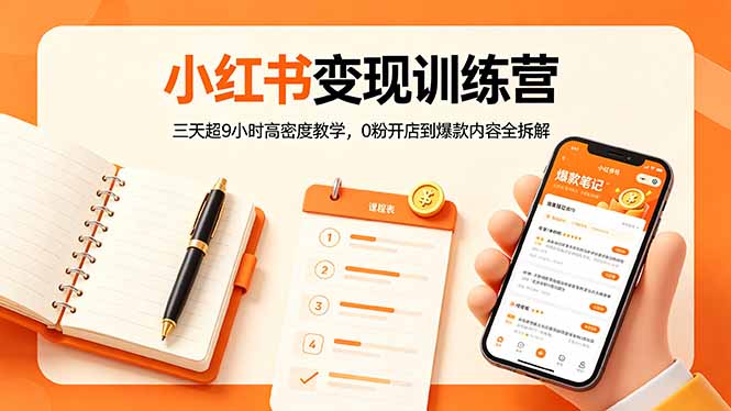 小红书变现训练营：三天超9小时高密度教学，0粉开店到爆款内容全拆解-百川聊项目