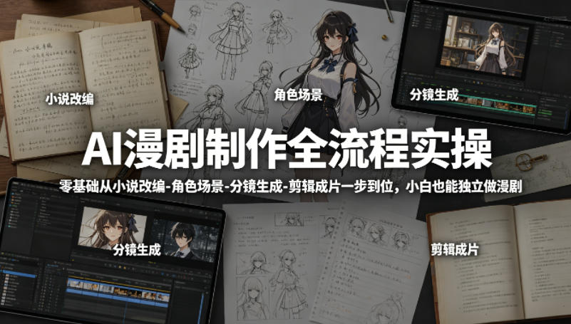 AI漫剧制作全流程实操，零基础从小说改编-角色场景-分镜生成-剪辑成片一步到位，小白也能独立做漫剧-百川聊项目