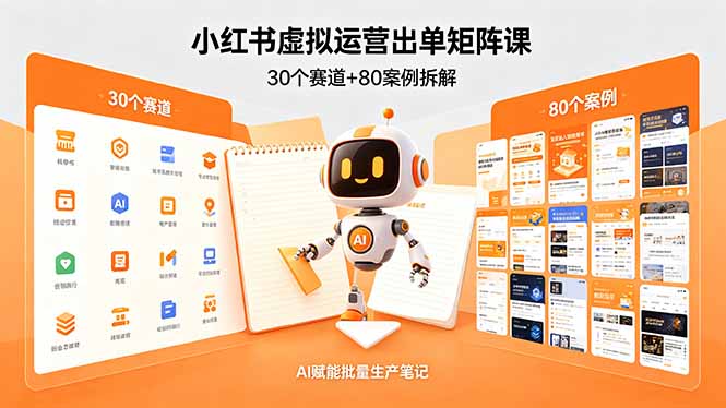 小红书虚拟运营出单矩阵课：30个赛道+80案例拆解，AI赋能批量生产笔记-百川聊项目