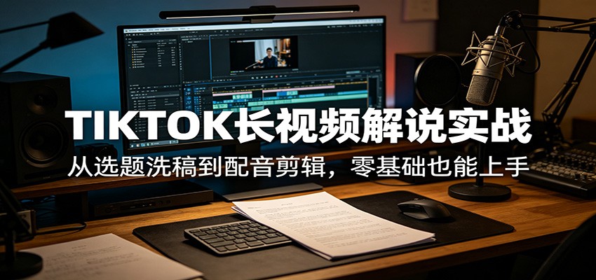 TIKTOK长视频解说实战：从选题洗稿到配音剪辑，零基础也能上手-百川聊项目