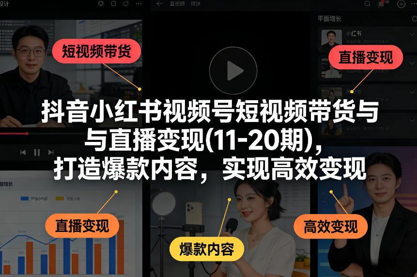 抖音小红书视频号短视频带货与直播变现(10-21期)，打造爆款内容，实现高效变现(更新05月08日)-百川聊项目