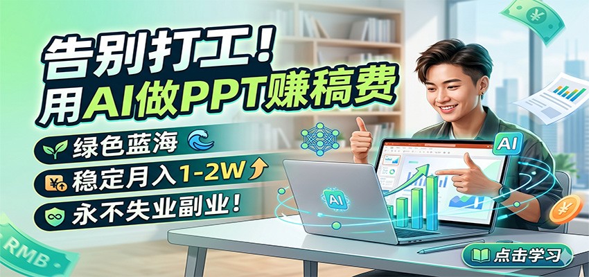 告别打工！用AI做PPT赚稿费，绿色蓝海，稳定月入1-2W，永不失业副业！-百川聊项目