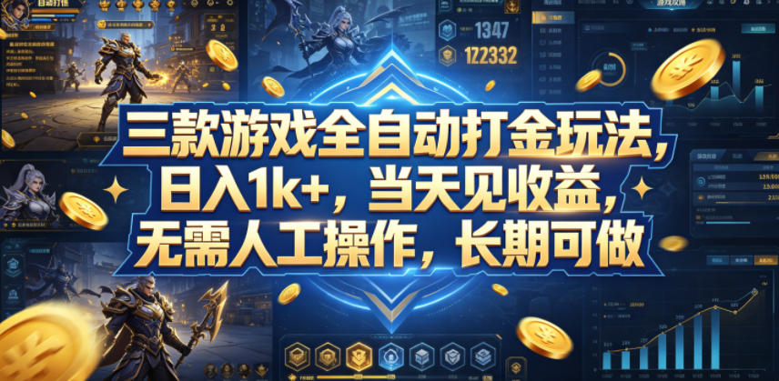 三款游戏全自动打金玩法，日入1k+，当天见收益，无需人工操作，长期可做【揭秘】-百川聊项目