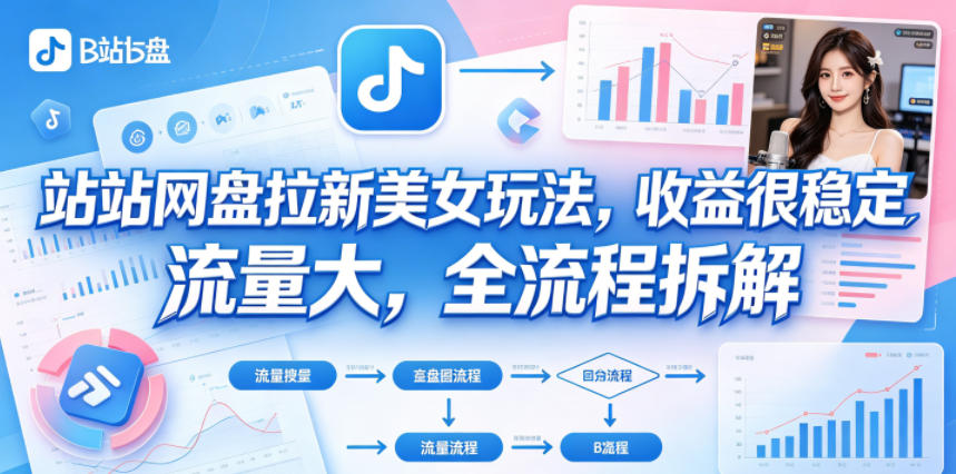 B站网盘拉新美女玩法，收益很稳定，流量大，全流程拆解-百川聊项目