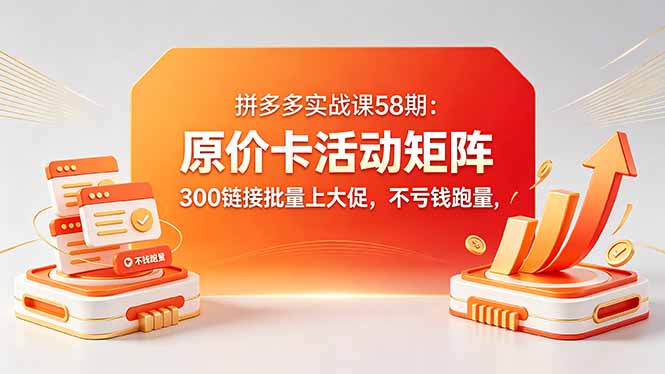 拼多多实战课58期：原价卡活动矩阵，300链接批量上大促，不亏钱跑量-百川聊项目