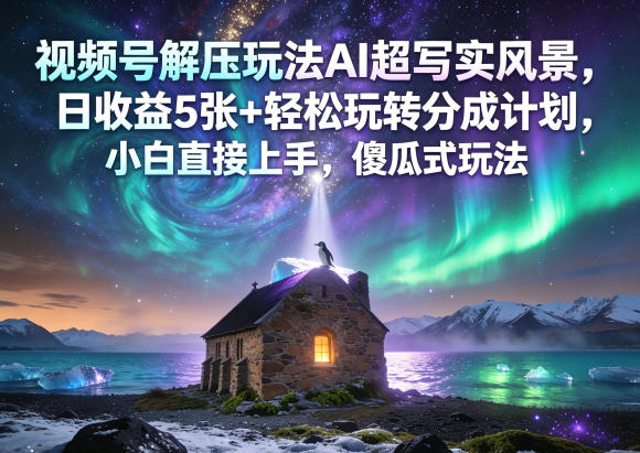 视频号解压玩法AI超写实风景，日收益5张+轻松玩转分成计划，小白直接上手，傻瓜式玩法-百川聊项目