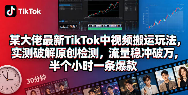 某大佬最新TikTok中视频搬运玩法，实测破解原创检测，流量稳冲破万，半个小时一条爆款-百川聊项目