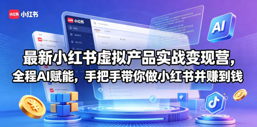 最新小红书虚拟产品实战变现营，全程AI赋能，手把手带你做小红书并赚到钱-百川聊项目