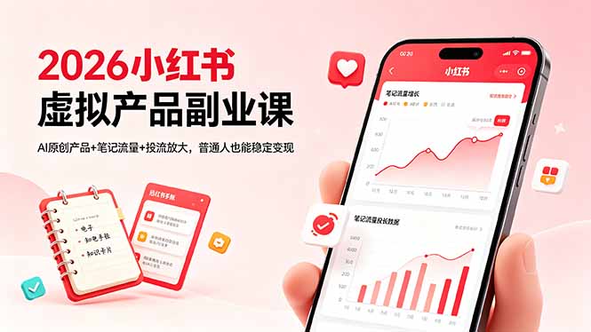 2026小红书虚拟产品副业课，AI原创产品+笔记流量+投流放大，普通人也能稳定变现-百川聊项目