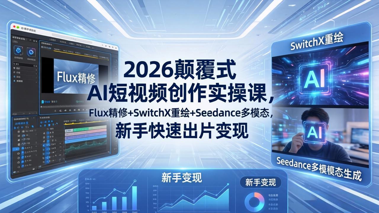 2026颠覆式 AI短视频创作课-5月更新，Flux精修+SwitchX重绘+Seedance多模态，新手快速出片变现-百川聊项目