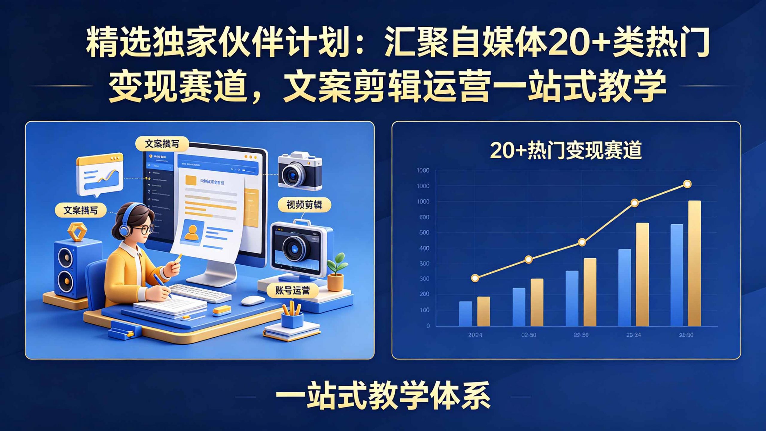 精选独家伙伴计划:汇聚自媒体20+类热门变现赛道,文案剪辑运营一站式教学-百川聊项目